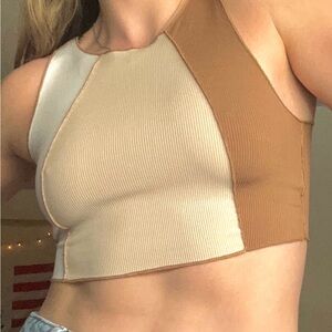 white, beige, brown, cropped tank
